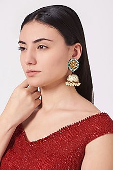 Gold Plated Kundan Pearl Jhumka Earrings