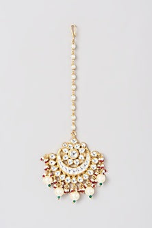 Gold Plated Kundan Polki & Pearls Maang Tikka