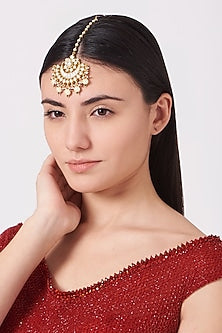 Gold Plated Kundan Polki & Pearls Maang Tikka