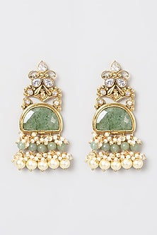 Gold Finish Green Onyx Earrings
