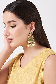 Gold Finish Green Onyx Earrings