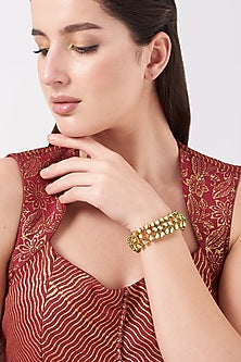 Gold Finish Kundan Polki Bracelet