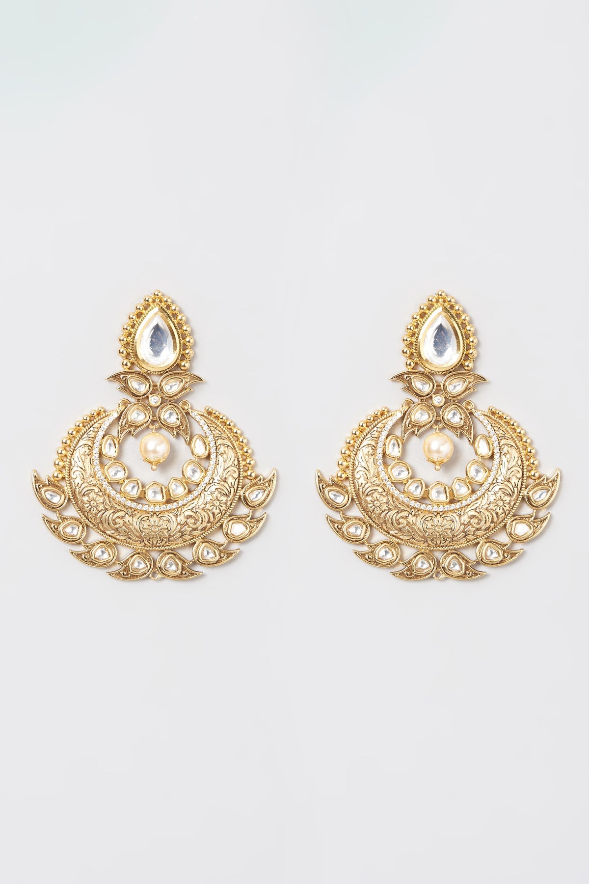 Gold Finish Kundan Polki Chaandbali Earrings
