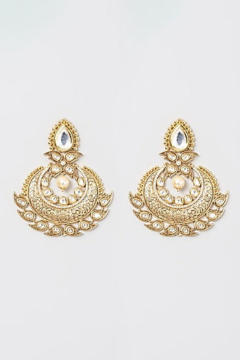 Gold Finish Kundan Polki Chaandbali Earrings