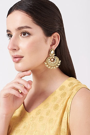 Gold Finish Kundan Polki Chaandbali Earrings