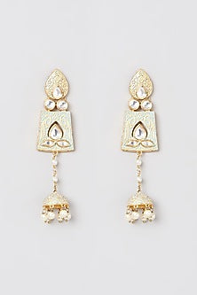 Gold Finish Meenakari Kundan Polki Jhumka Earrings