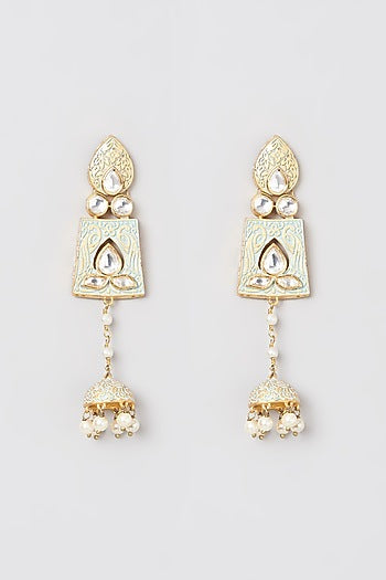 Gold Finish Meenakari Kundan Polki Jhumka Earrings