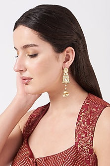 Gold Finish Meenakari Kundan Polki Jhumka Earrings