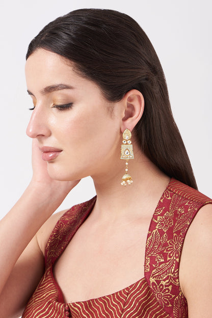Gold Finish Meenakari Kundan Polki Jhumka Earrings