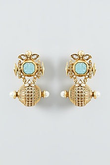 Gold Finish Pearls & Hanging Beads Dangler Earrings