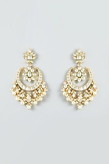 Gold Finish Kundan & Pearls Chandbali Earrings
