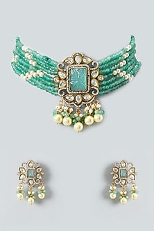 Two Tone Finish Kundan & Pearls Choker Necklace Set