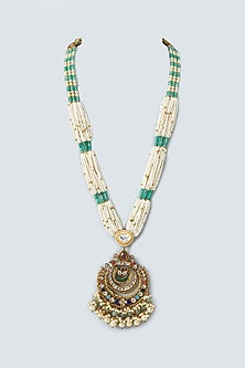 Gold Finish Kundan & Navratna Long Necklace