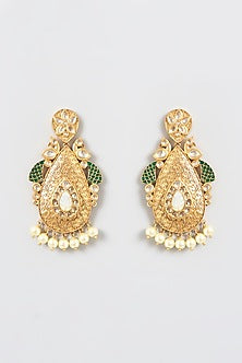 Gold Finish Kundan Polki Peacock Dangler Earrings