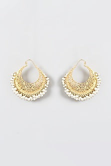 Gold Finish Pearls Hoop Earrings