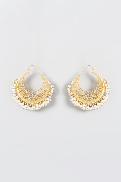 Gold Finish Pearls Hoop Earrings