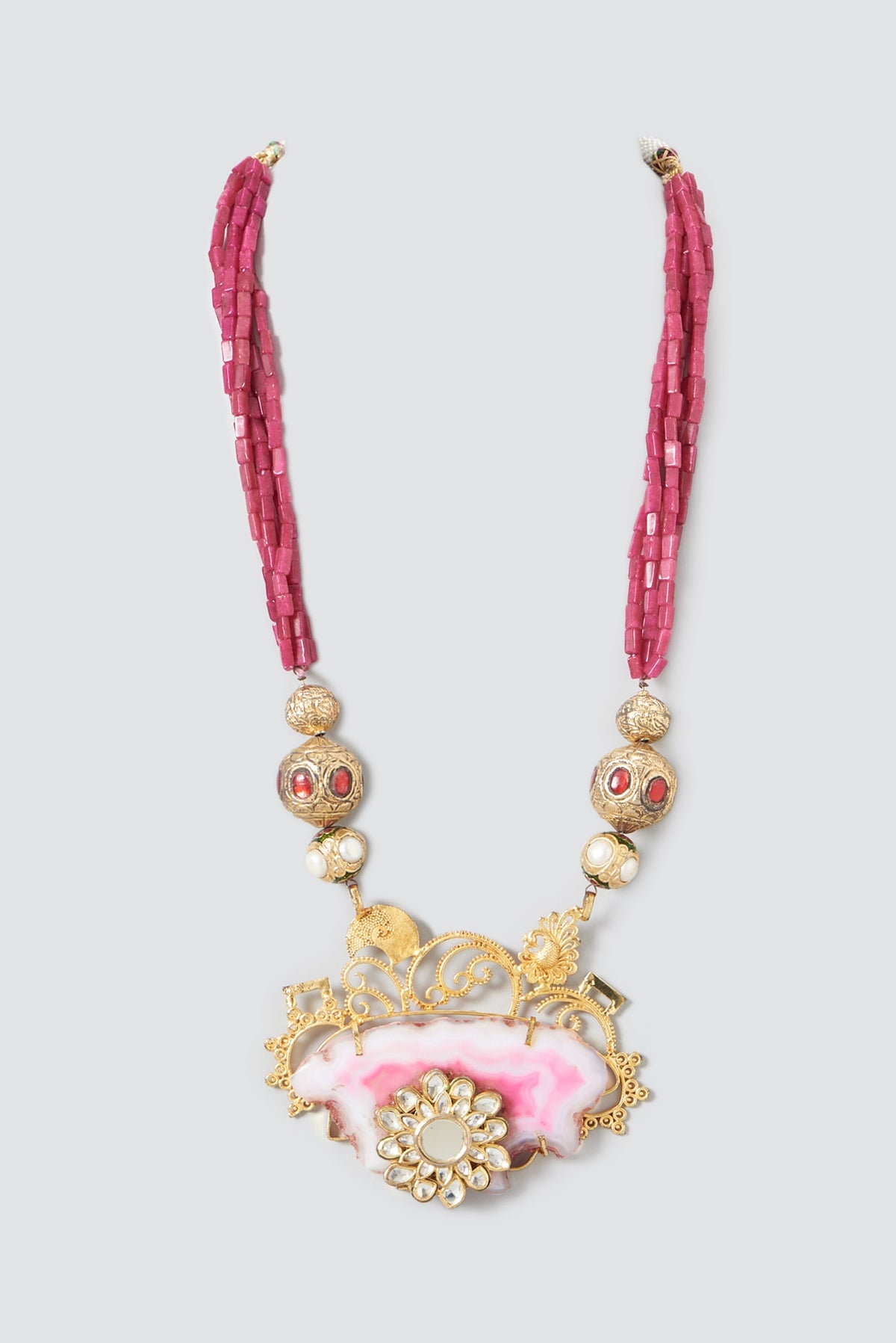 Gold Finish Kundan Polki Layered Pendant Necklace