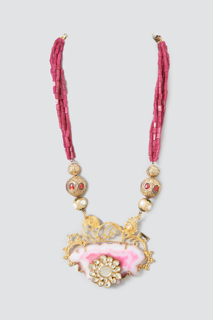 Gold Finish Kundan Polki Layered Pendant Necklace