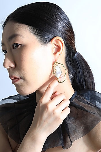 Gold Plated Baroque Pearl Dangler Earrings