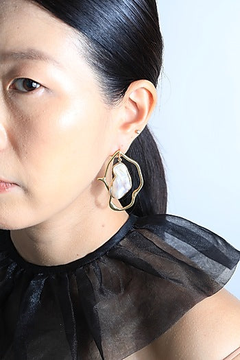 Gold Plated Baroque Pearl Dangler Earrings