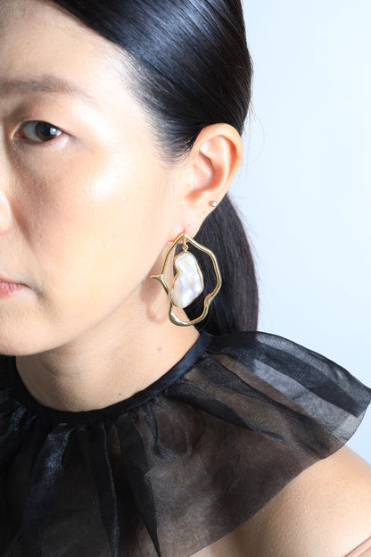 Gold Plated Baroque Pearl Dangler Earrings