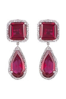 White Finish Semi-Precious Ruby Earrings
