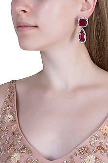 White Finish Semi-Precious Ruby Earrings