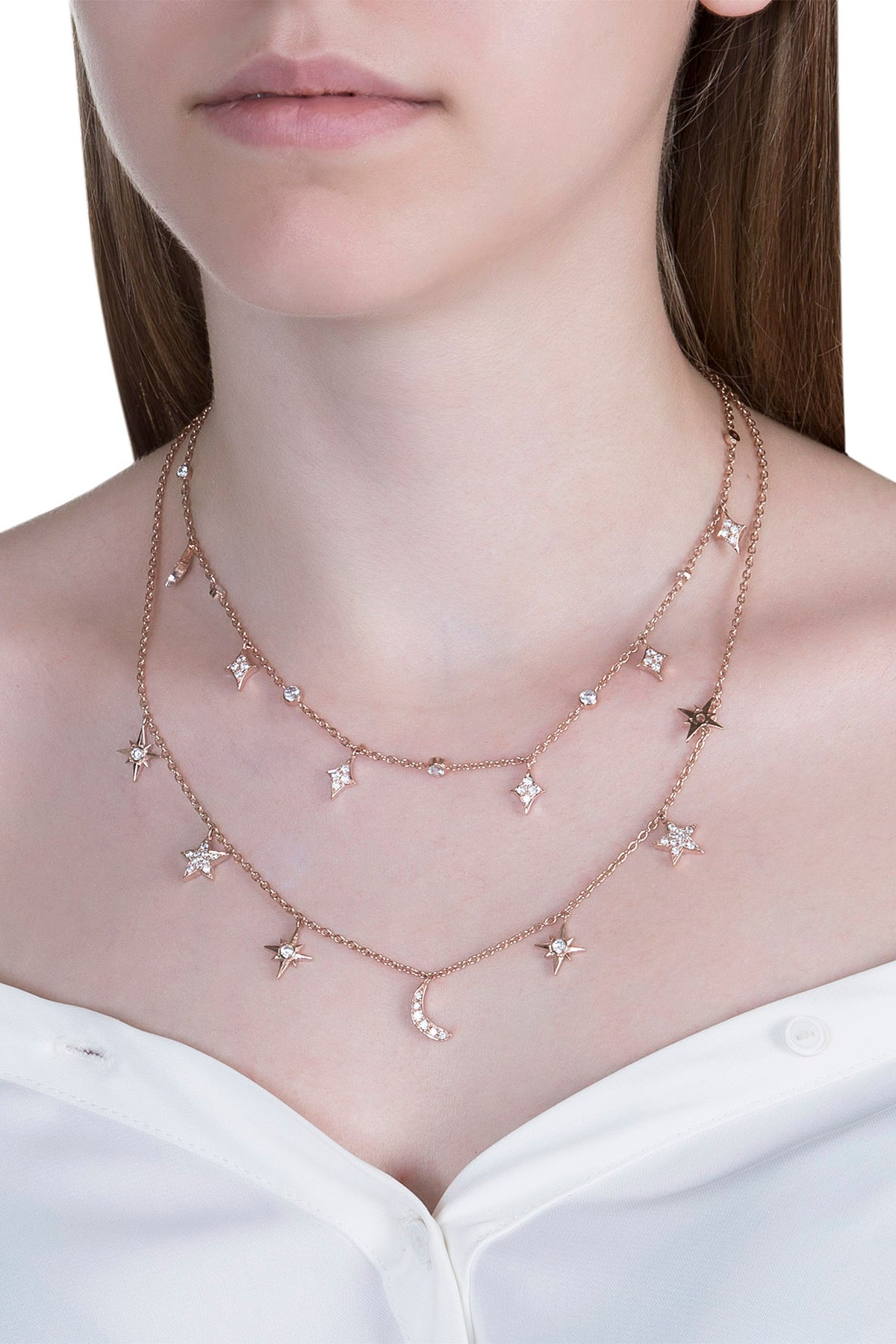 Rose Gold Plated Cubic Zirconia Chain Necklace