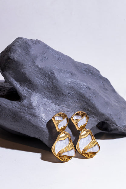 Gold Finish Pearl Maxi Pret Dangler Earrings