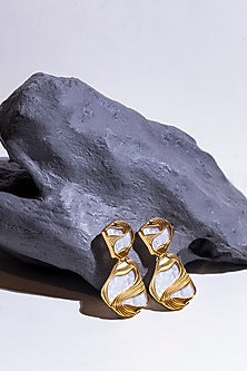 Gold Finish Pearl Maxi Pret Dangler Earrings