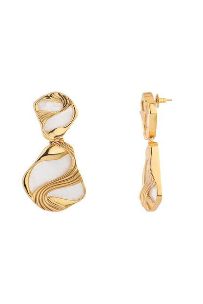 Gold Finish Pearl Maxi Pret Dangler Earrings