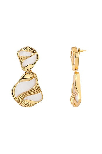 Gold Finish Pearl Maxi Pret Dangler Earrings