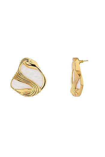 Gold Finish Pearl Amby Stud Earrings