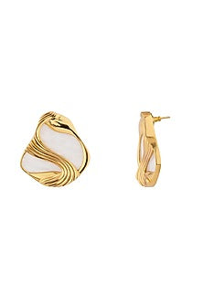 Gold Finish Pearl Amby Stud Earrings