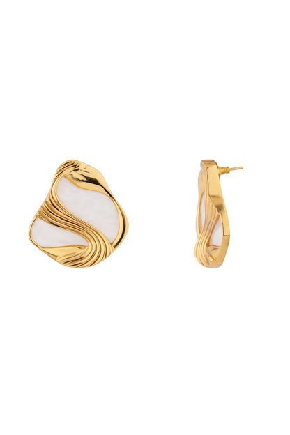 Gold Finish Pearl Amby Stud Earrings