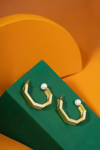 Gold Plated Baroque Pearl Hoop Earrings