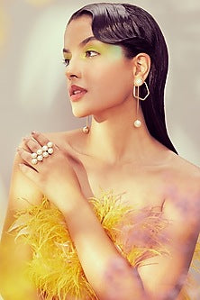 Gold Plated White Natural Pearl Earrings