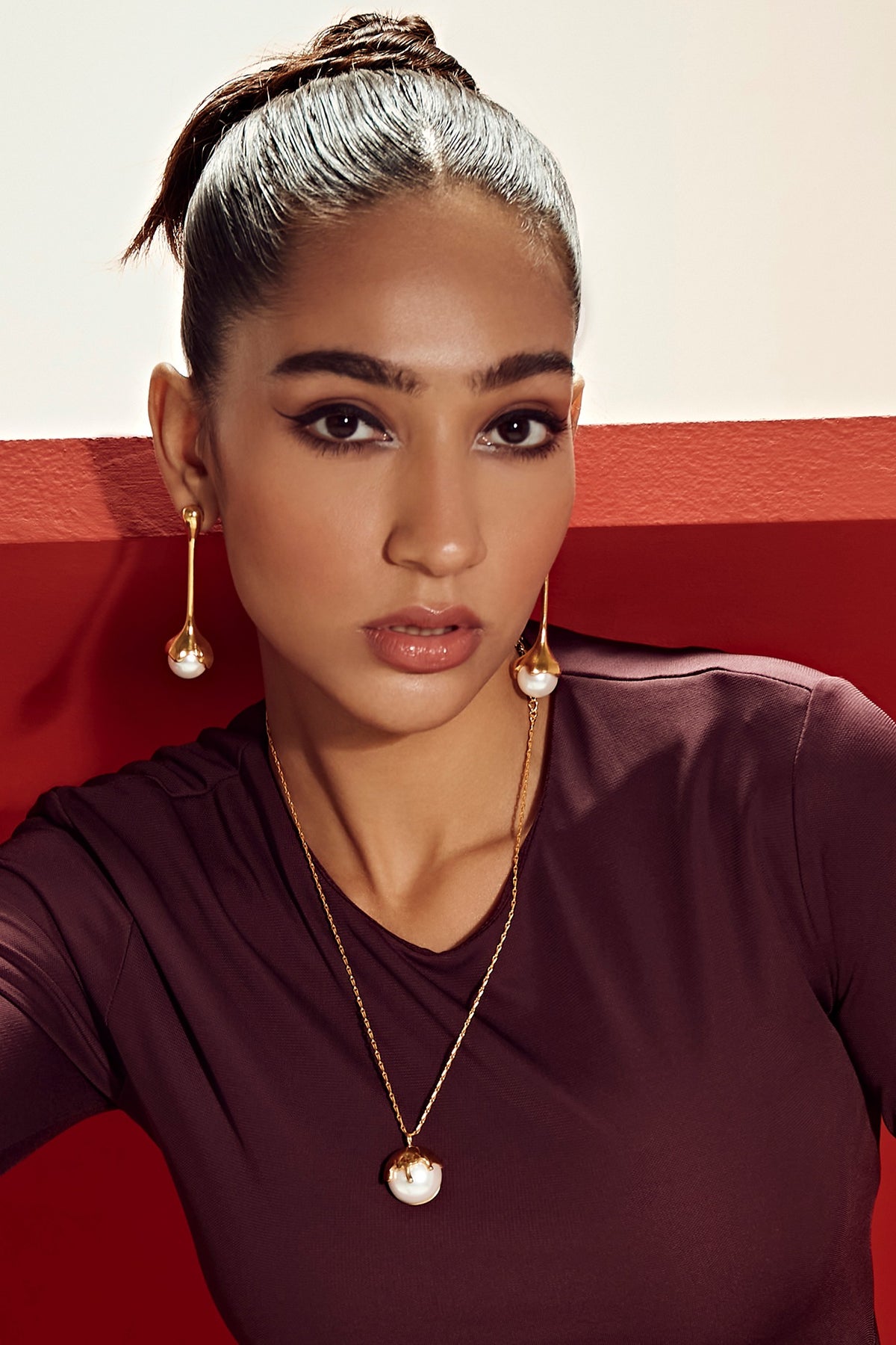 Gold Finish Pearl Dangler Earrings