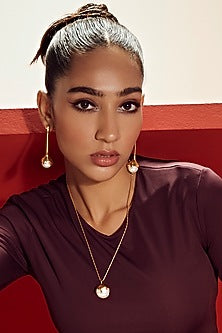 Gold Finish Pearl Dangler Earrings