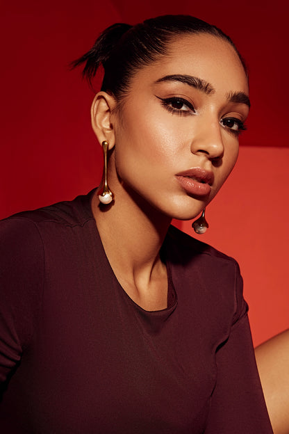Gold Finish Pearl Dangler Earrings