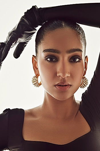 Gold Finish Pearl Hoop Earrings
