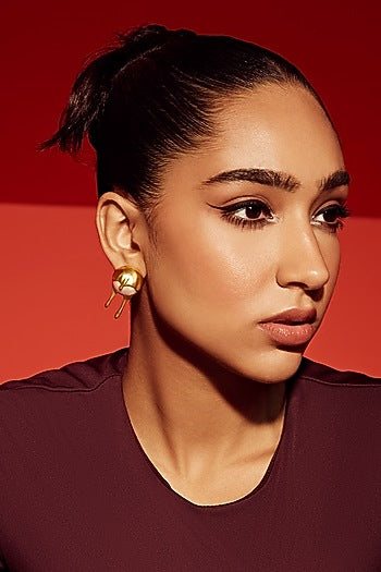 Gold Finish Pearl Stud Earrings