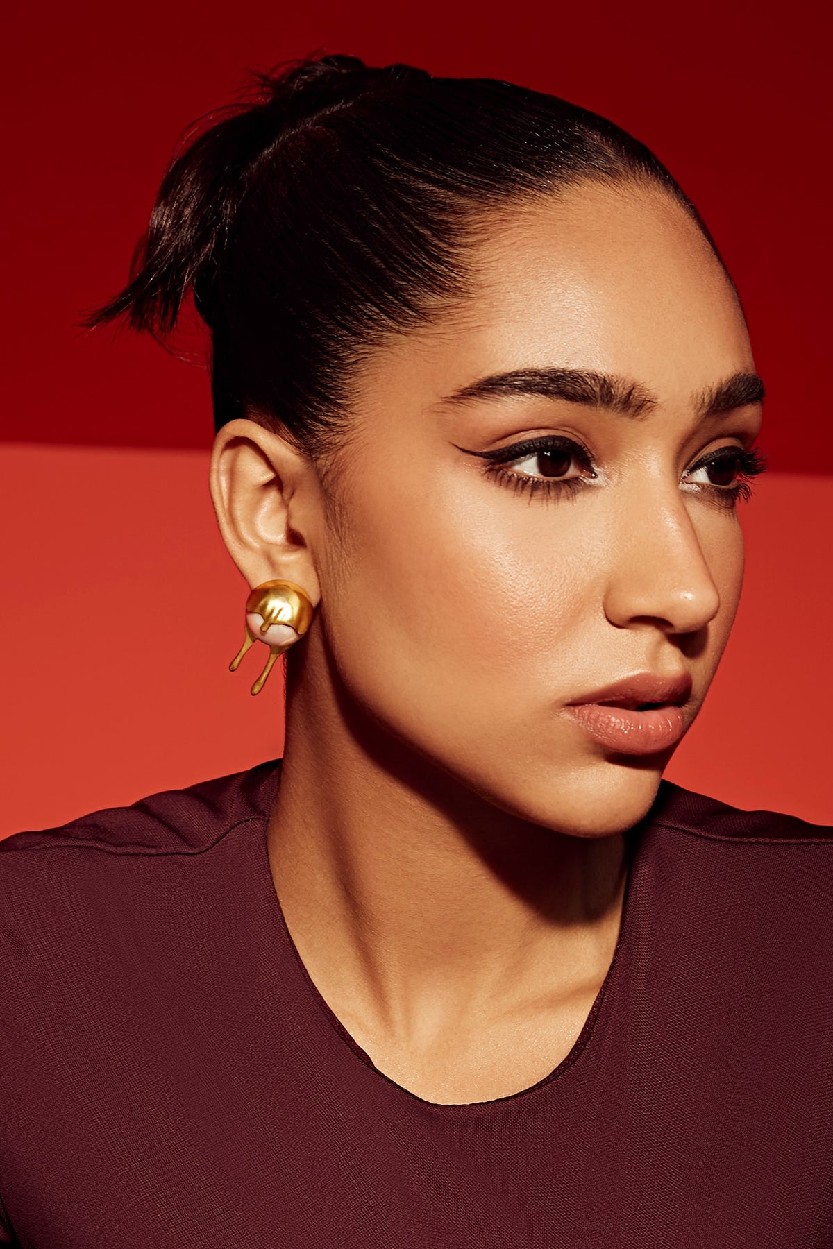 Gold Finish Pearl Stud Earrings