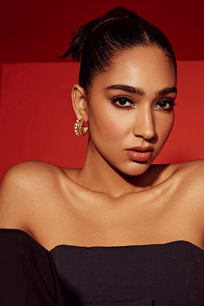 Gold Finish Pearl Hoop Earrings