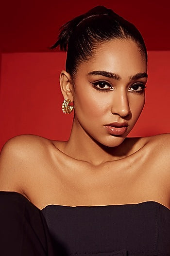 Gold Finish Pearl Hoop Earrings