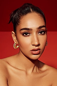 Gold Finish Pearl Hoop Earrings