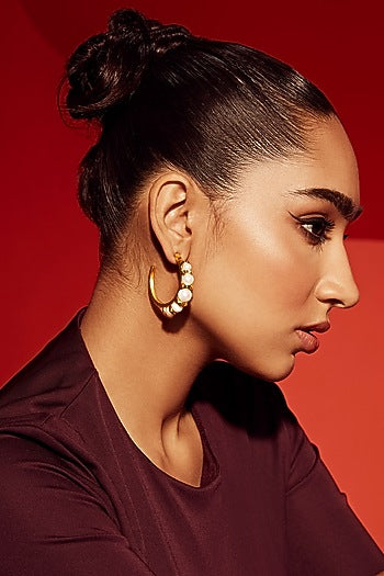 Gold Finish Pearl Hoop Earrings