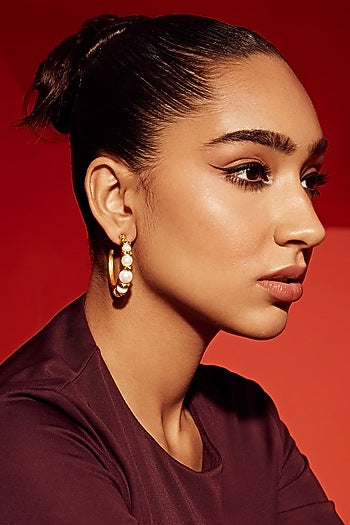 Gold Finish Pearl Hoop Earrings