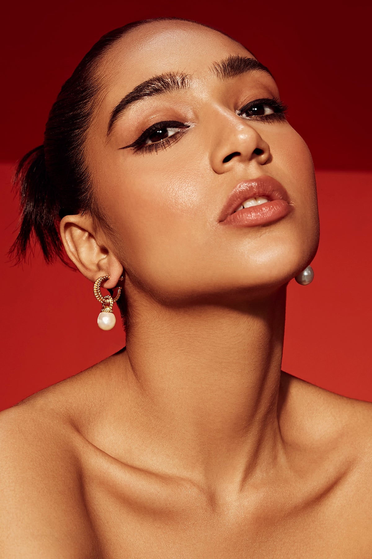 Gold Finish Pearl Dangler Earrings