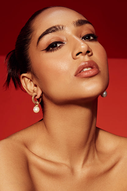 Gold Finish Pearl Dangler Earrings